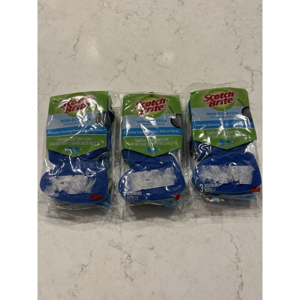 Scotch-Brite Non-Scratch Dishwand Refills 3M Scrubber 9 Total Refills